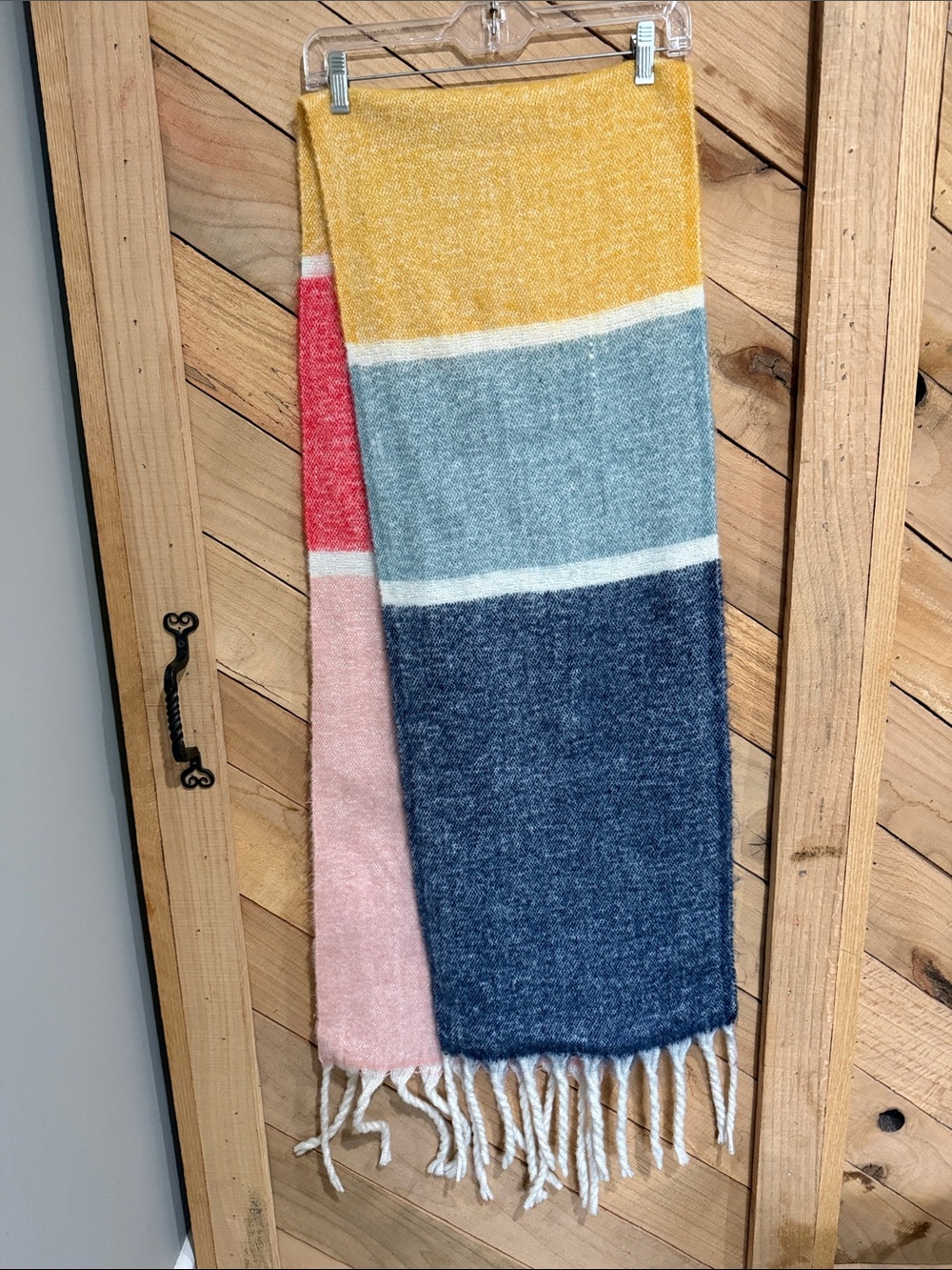 Multicolor Striped Fringe Throw Scarf - Yellow, Blue, Pink